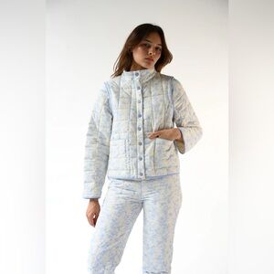 🆕 Yllw the Label Blue Toile Quilted Puffer Convertible Jacket & Vest